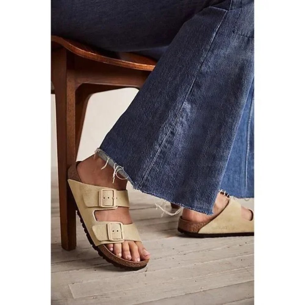 Birkenstock Beige Suede Two-Buckle Sandals